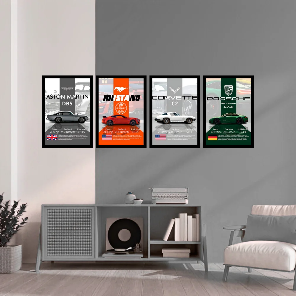Djane Studio Supercars Wall Frame Set | Premium Wall Art for Living Room, Bedroom, Office & Gaming Room | Modern Home Décor | Pack of 4 | Size 12x8 Inch