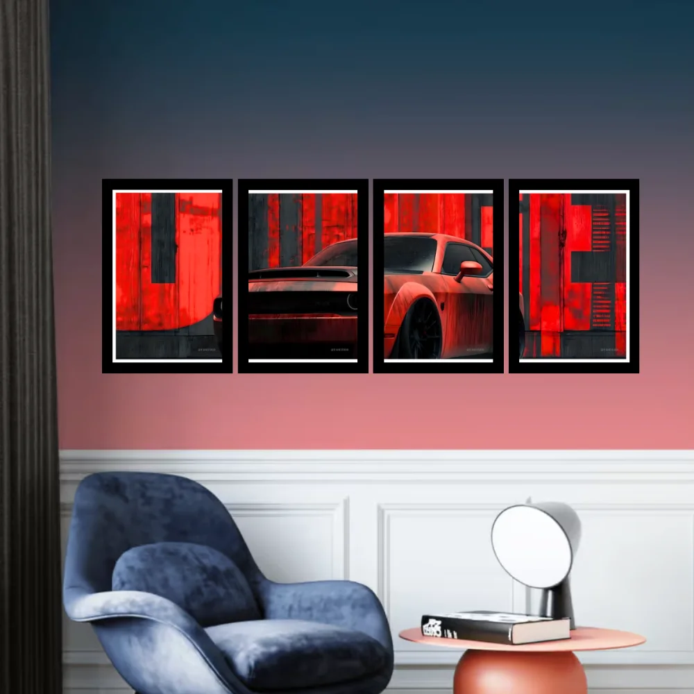 Djane Studio Supercars Wall Frame Set | Premium Wall Art for Living Room, Bedroom, Office & Gaming Room | Modern Home Décor | Pack of 4 | Size 12x8 Inch