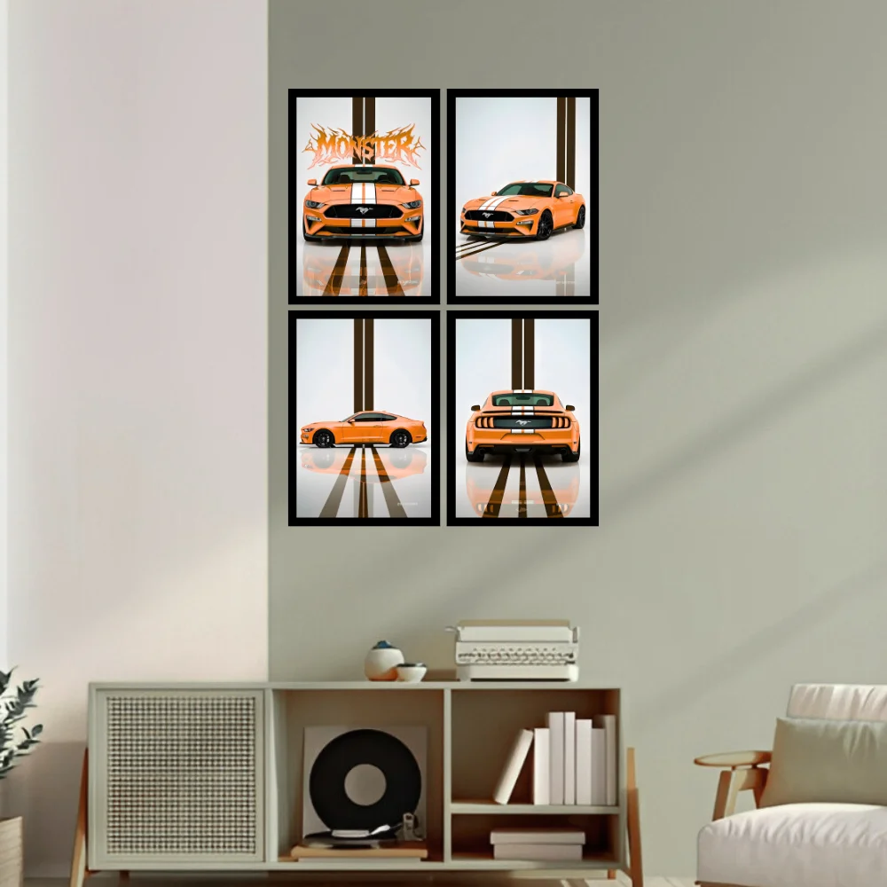 Djane Studio Supercars Wall Frame Set | Premium Wall Art for Living Room, Bedroom, Office & Gaming Room | Modern Home Décor | Pack of 4 | Size 12x8 Inch