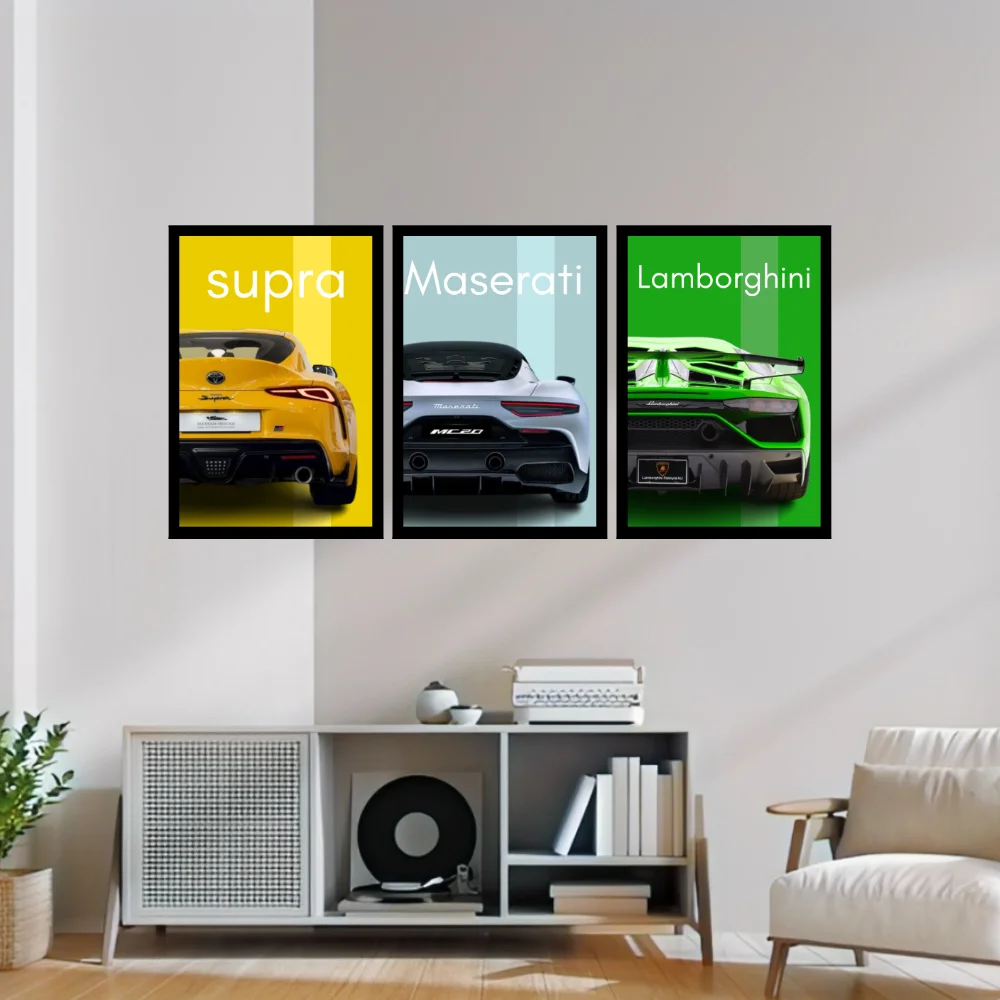 Djane Studio Luxury Cars Wall Frame Set | Premium Wall Art for Living Room, Bedroom, Office & Gaming Room | Pack of 3 | Size 15x10 Inch