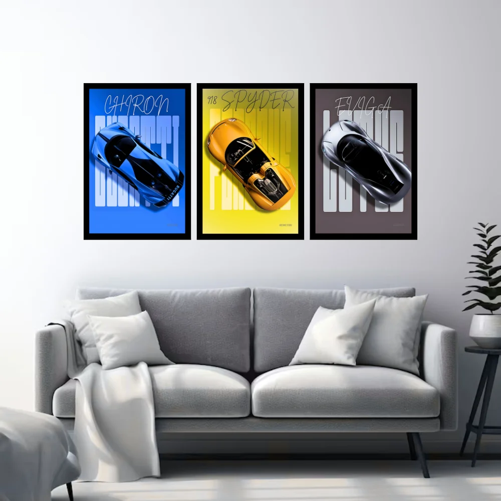Djane Studio Luxury Cars Wall Frame Set | Premium Wall Art for Living Room, Bedroom, Office & Gaming Room | Pack of 3 | Size 15x10 Inch