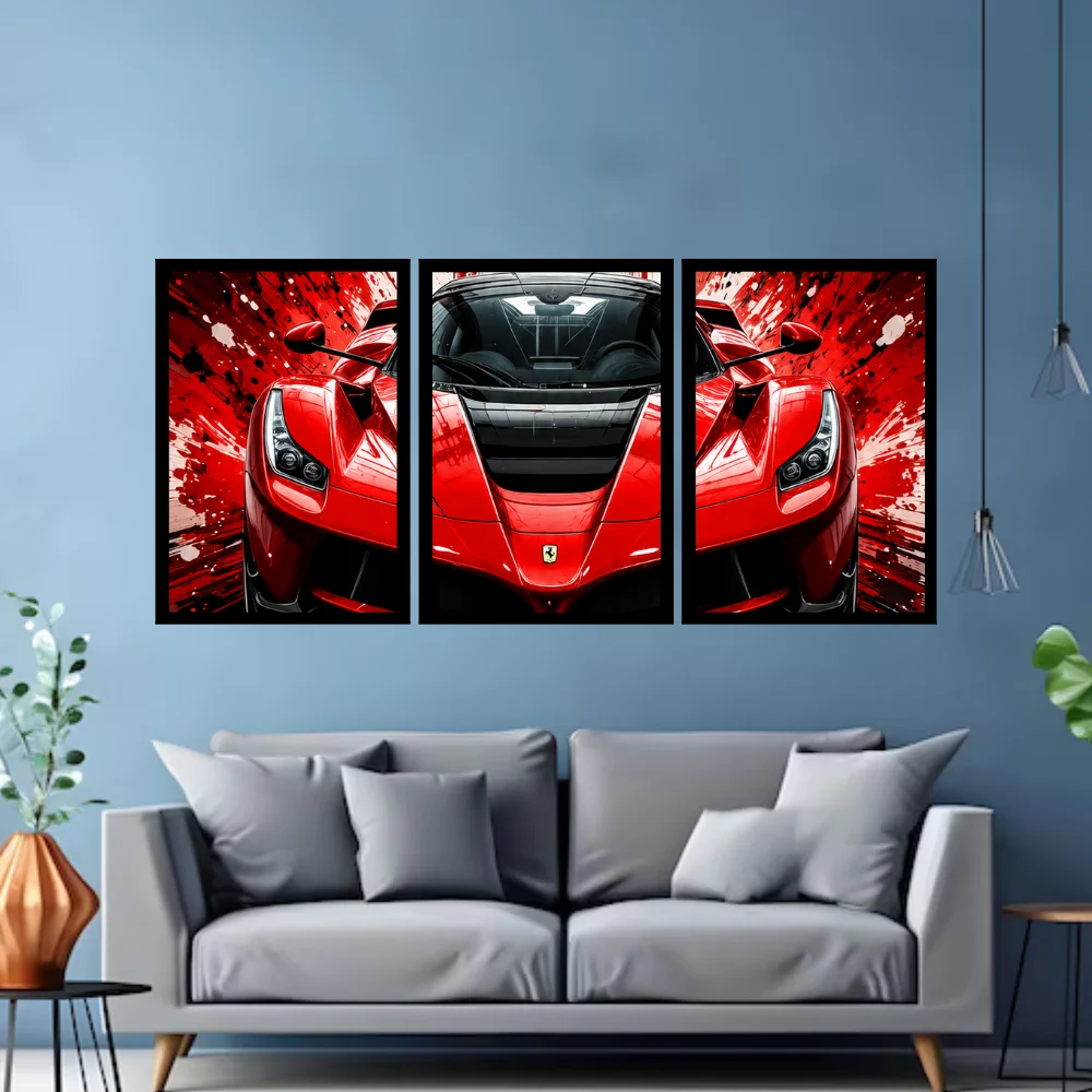 Djane Studio Car Wall Frame | Living Room Car Wall Frame | Gaming Room Decor | Pack of 3 | Size 18x12 Inch