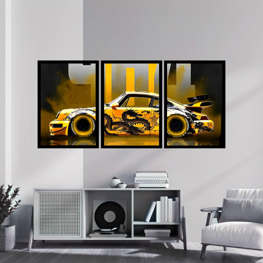 Djane Studio Car Wall Frame | Living Room Car Wall Frame | Gaming Room Decor | Pack of 3 | Size 18x12 Inch