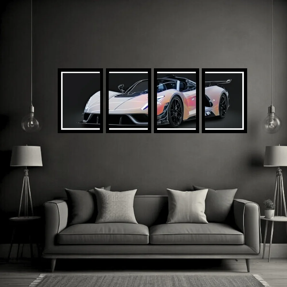 Djane Studio Supercars Wall Frame Set | Premium Wall Art for Living Room, Bedroom, Office & Gaming Room | Modern Home Décor | Pack of 4 | Size 12x8 Inch